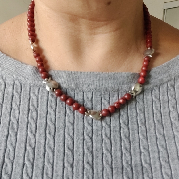 Handmade Genuine Red Corals and Silver Fish Beads Necklace OOAK - Picture 7 of 16